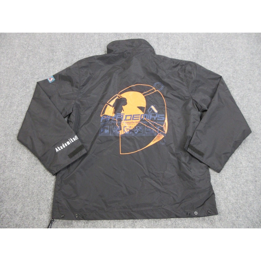 VTG Akademiks Jacket Mens XL Black 1/4 Zip Pullover Windbreaker Graphic Nylon